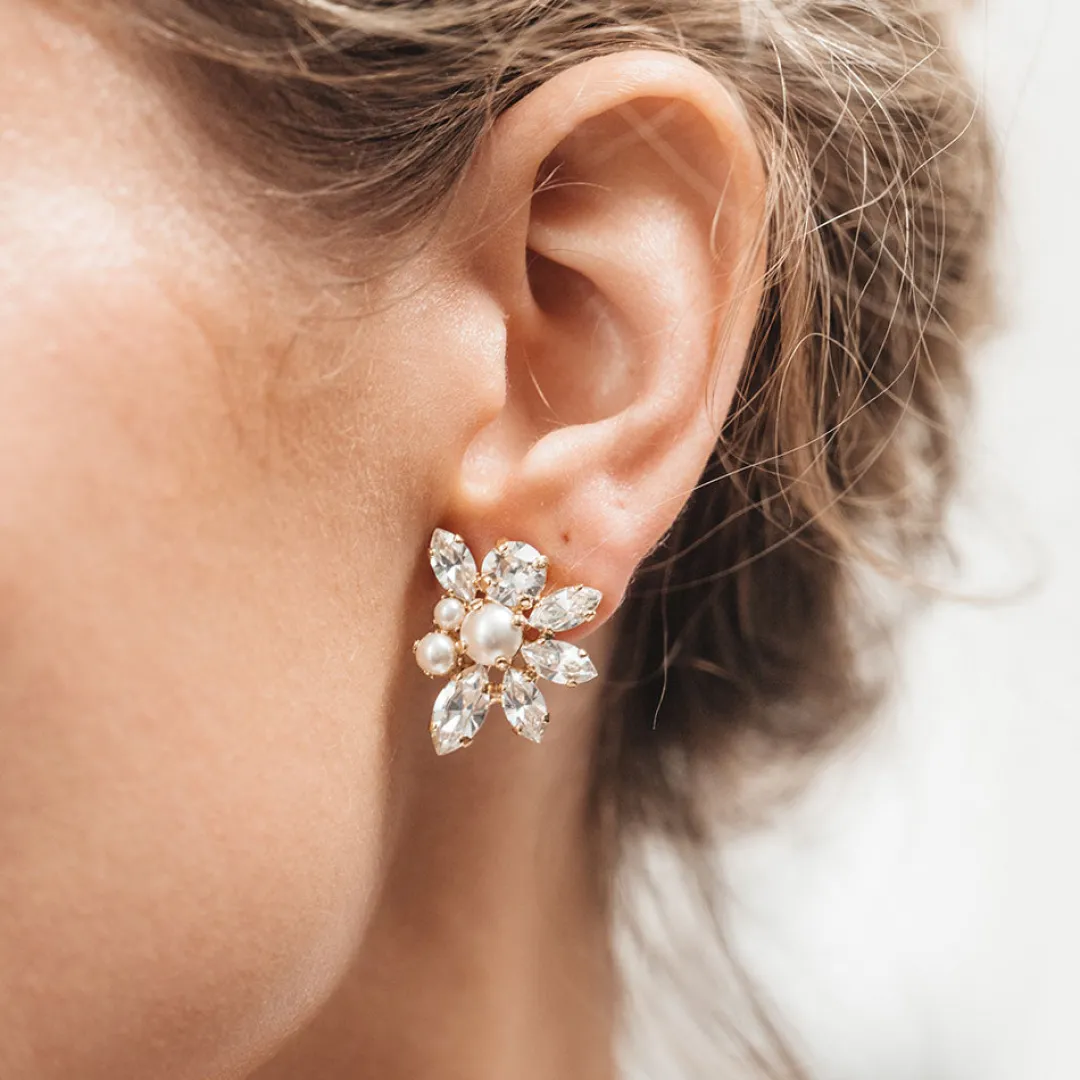 Caroline Svedbom Floral Pearl Earrings/Pearl + Crystal Online
