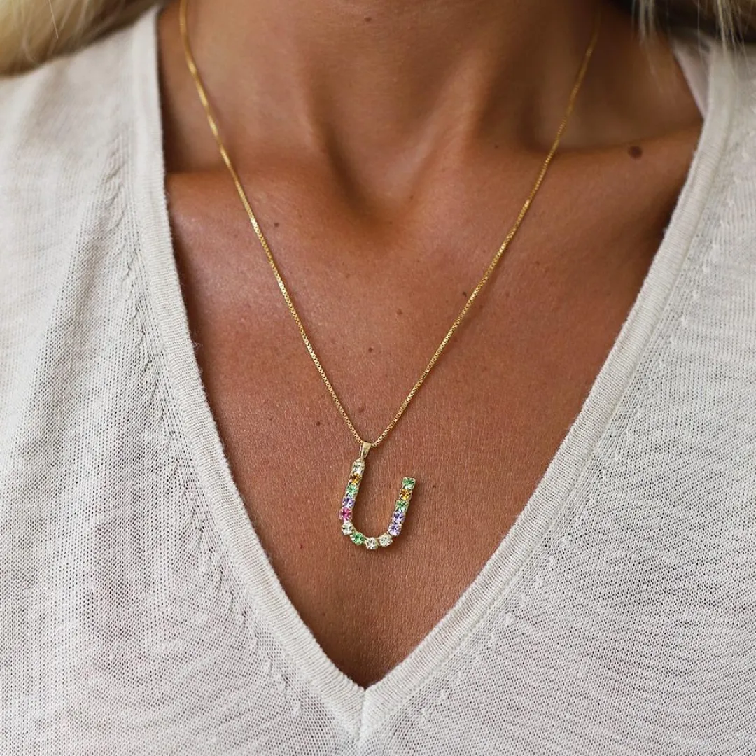 Caroline Svedbom Letter Necklace U/Rainbow Combo Best